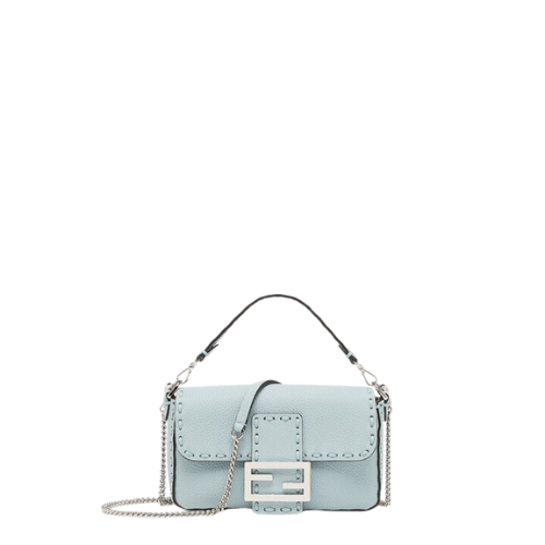 Baguette Mini Borsa in Selleria colore azzurro con 309 impunture fatte a mano