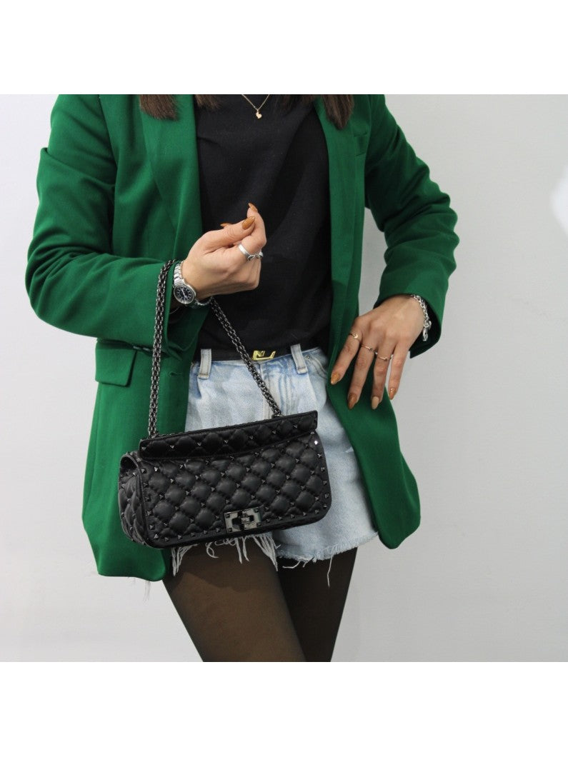 Borsa A Spalla Valentino Rockstud Spike In Pelle Nera